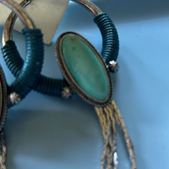 Free People Rhodes Stone Hoop Earrings Turquoise Silver Western Sold Out! - Picture 5 of 7